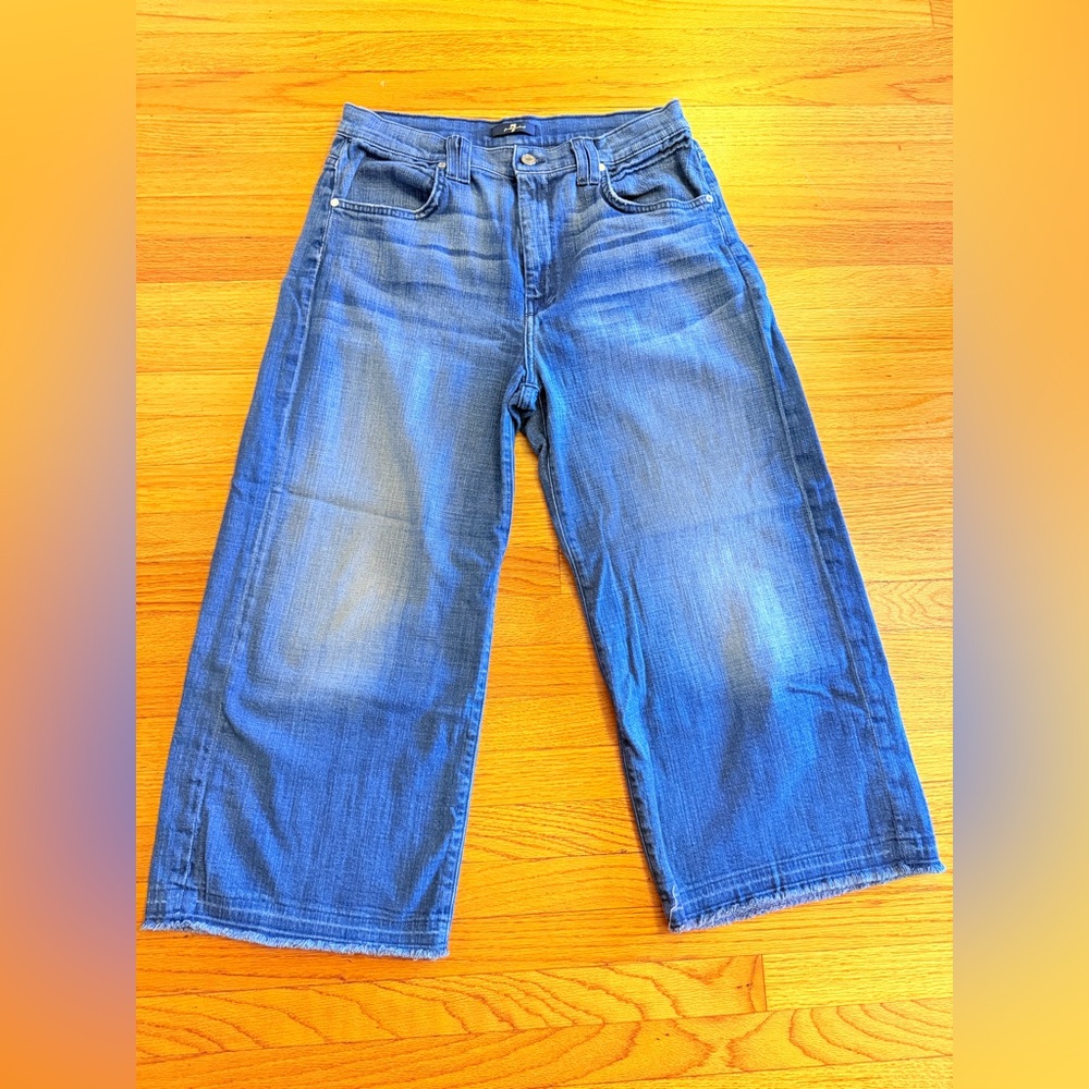 7 For All Mankind Wide Leg Cropped Denim Stretch Jeans